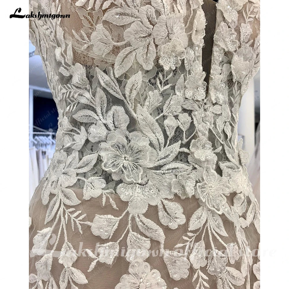 ZapDress Sexy Ladies Off Shoulder Lace Appliqués Beach Wedding Dresses Boho Bridal Gowns Sleeveless Robe Customized