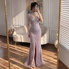 Zapdress Pink Beaded Tassel Mermaid Evening Dress with Split Formal Party Gowns for Women 2026 DLA72891A Customized (ZD17360)