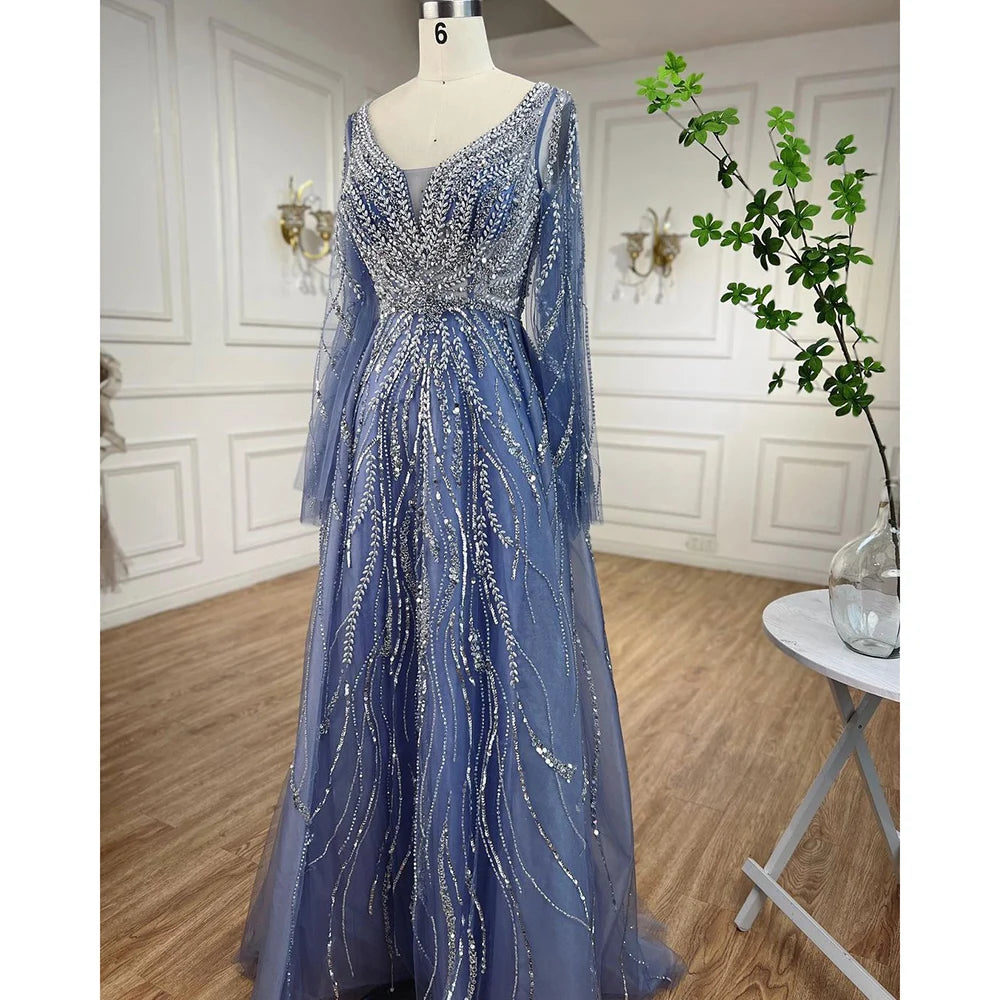 Zapdress Customized Blue A Line Beaded Evening Dresses Arabic Wedding Party Formal Gowns 2024 For Women DLA72099 rts (ZD17337)