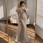 Serene Hill Pink Long Sleeves Mermaid Beaded Evening Dresses Elegant Wedding Party Gowns for Women Customized DLA72928
