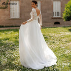 ZapDress Lace V-Neck Chiffon Wedding Dress for Women A-Line Sweep Train Backless Vestidos De Novia  Customized
