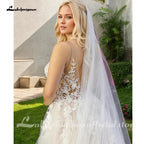 ZapDress Unlined Bodice FLowy A Line Tulle Wedding Dress With V Neck Bridal Gown Beach Bridal Gown Customized Robe De Mariee