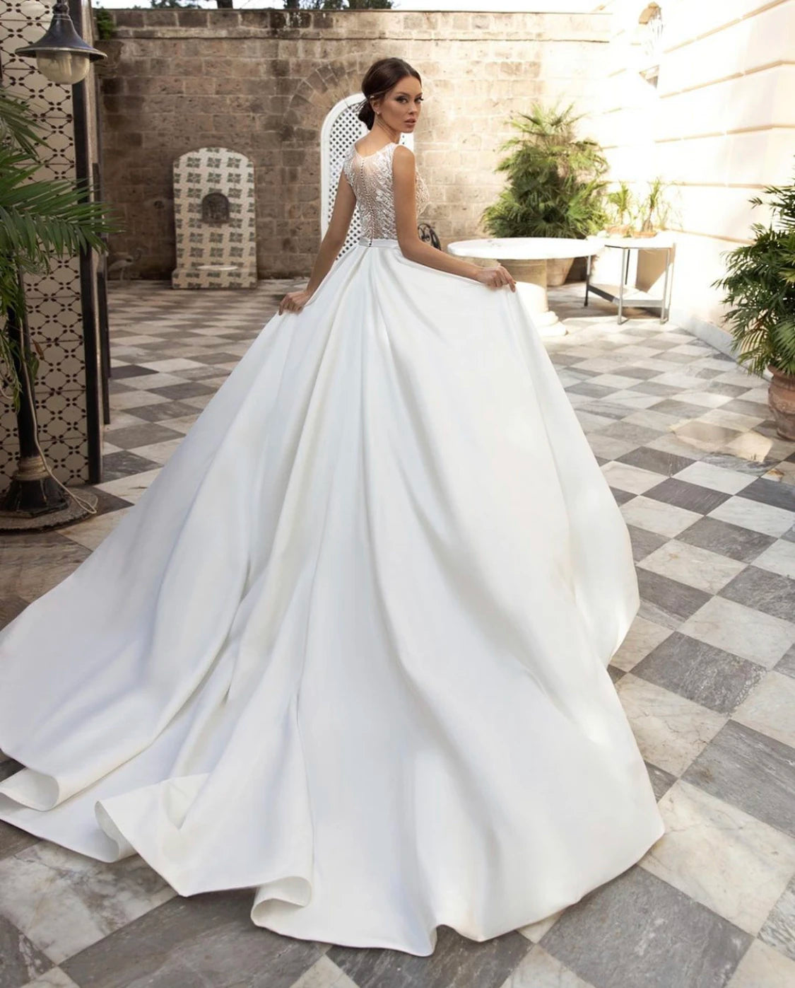 SoDigne Country Wedding Dresses A-line Wedding Gown V-Neck Bride Dress Appliques Satin Bridal Gown Vestido De Novia Customized