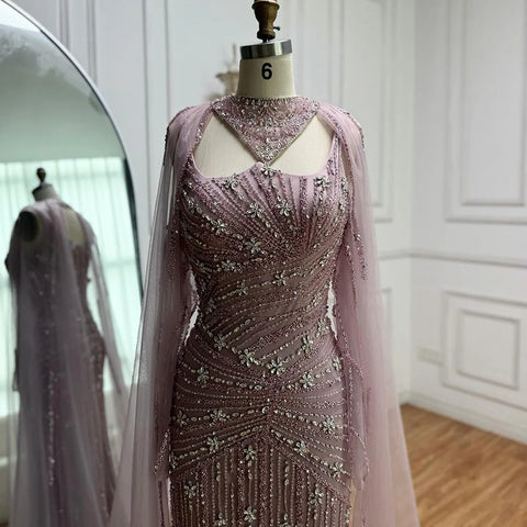 Luxury Caramel Mermaid Evening Dress with Cape Sleeves LA73052