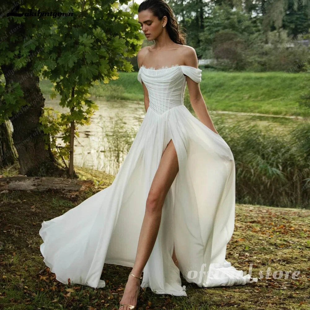 ZapDress Chiffon Beach Wedding Dresses 2026 New Split Side Strapless Garden Bridal Gowns Lace Up Back Customized