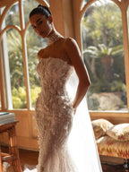 Charming 3D Flower Mermaid Wedding Dress Luxury Sequined Beads Bridal Gown 2026 Customized Strapless Backless Dresses For Bride