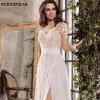 RODDRSYA Wedding Dress Chiffon A line Split Long Sleeve Appliques V Neck Boho Bridal Gowns Backless vestidos de novia Customized