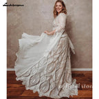 ZapDress Bohemian Boho Wedding Dress Lace Chiffon Long Sleeve Open Back V Neck Plus Size Vestidos De Novia Customized
