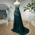 Serene Hill Customized Nude Strapless Mermaid High Split Evening Dresses with Skirt Beaded Party Gowns For Women 2025 DLA72135
