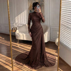 Serene Hill Customized Wine Red Mermaid Evening Dresses with Wrap Skirt High-End Lace Formal Party Gowns for Women DLA73407
