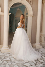 Kyoto Customized White Off-the-Shoulder Pearl Chain Wedding Dress A-Line Lace-Up vestidos de noche Court Train robe de mariée
