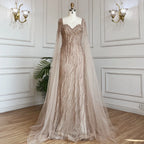 Serene Hill Blue Mermaid Beaded Evening Dresses with Cape Sleeves Wedding Party Gowns for Women DLA71715 Customized