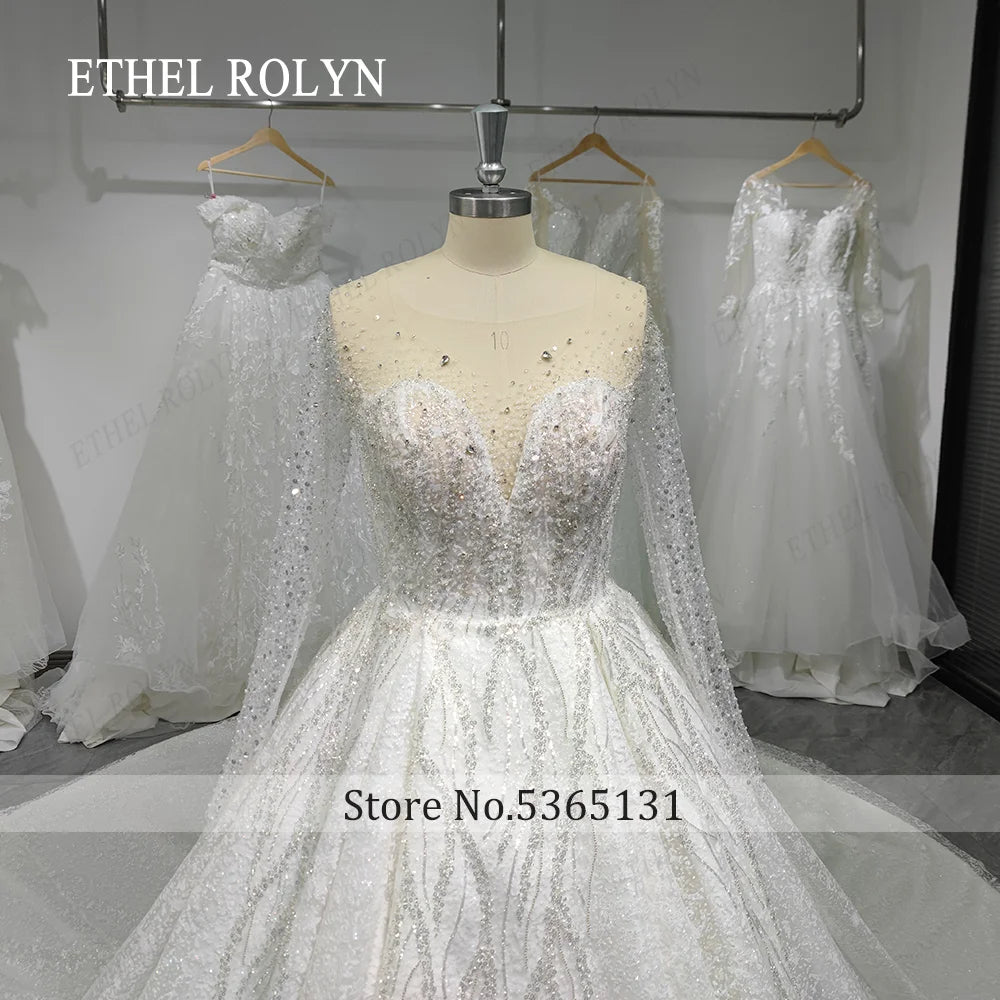 Ashley Carol Luxury Wedding Dresses For Women Real Photos Long Sleeve Princess Sparkling Beaded Bridal Dress Vestidos De Novia