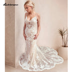 Sexy Spaghetti Straps Mermaid Wedding Dresses Champagne Bride Dress Lace Vestido De Noiva Sereia Wedding Gowns