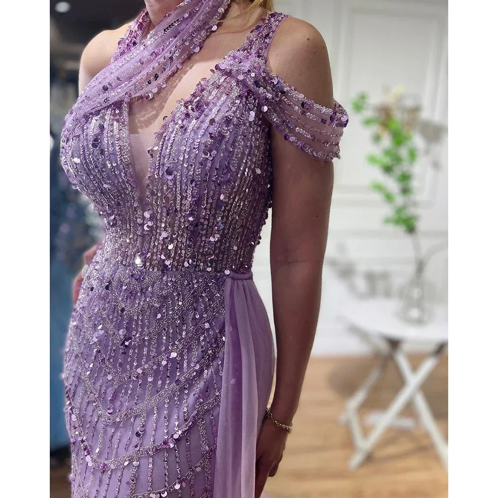 Zapdress Customized Lilac Halter Mermaid Beaded Formal Evening Dresses Elegant Wedding Party Gowns for Women DLA71778A (ZD17376)