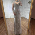 Serene Hill Customized Turquoise Evening Dresses with Neck Lace 2026 Long Sleeves Mermaid Beaded Elegant Party Gowns DLA73042B
