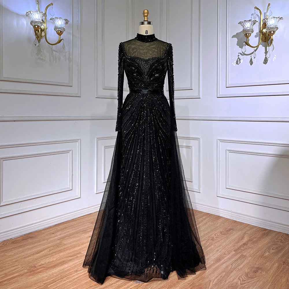 Zapdress Customized Nude Long Sleeves Beaded Mermaid Dubai Evening Dresses 2025 Muslim Party Gowns for Veiled Women (ZD17327)
