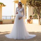 White Ivory Wedding Dress for Pregnant Bride Customized Puff Sleeve V Neck See Through Empire Bridal Gown Lace-up Robe De Mariee