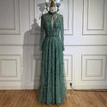 Zapdress Customized Elegant Turquoise A Line Evening Dress with High Neck Beaded Design for Women Formal Party Gown DLA71682A (ZD17384)