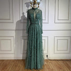 Zapdress Customized Elegant Turquoise A Line Evening Dress with High Neck Beaded Design for Women Formal Party Gown DLA71682A (ZD17384)