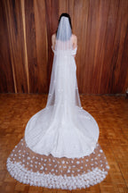 3D Tulle Flower Cathedral Bridal Veil Train Soft Tulle Wedding Veil with Comb White Ivory for Wedding Ceremony Photography G93