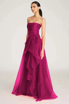 Navy Blue Organza فساتين السهرة Sexy Side Split Sleeveless Vestidos De Noche Strapless A-line Prom Dress Customized