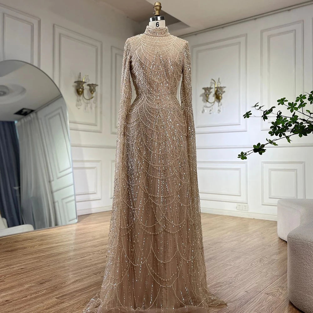 Serene Hill White High Neck Long Sleeve Mermaid Evening Dress 2026 Party Gowns for Women DLA72591 Customized