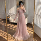 Serene Hill Customized Off Shoulder Long Sleeves A-line Prom Dress for Women Formal Wedding Party Evening Gowns DLA73333