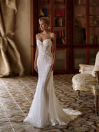 Luxury Sparkling Beaded Lace Wedding Dress With Cape Elegant Mermaid Long Bridal Gown Customized Illusion Dresses For Bride