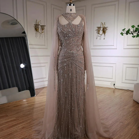 Luxury Caramel Mermaid Evening Dress with Cape Sleeves LA73052