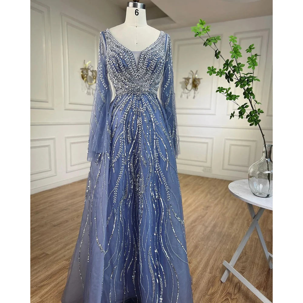 Zapdress Customized Blue A Line Beaded Evening Dresses Arabic Wedding Party Formal Gowns 2024 For Women DLA72099 rts (ZD17337)