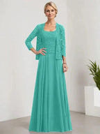 A-line Square Floor-Length Lace Chiffon Mother of the Bride Dress With Sequins by Dreamylily