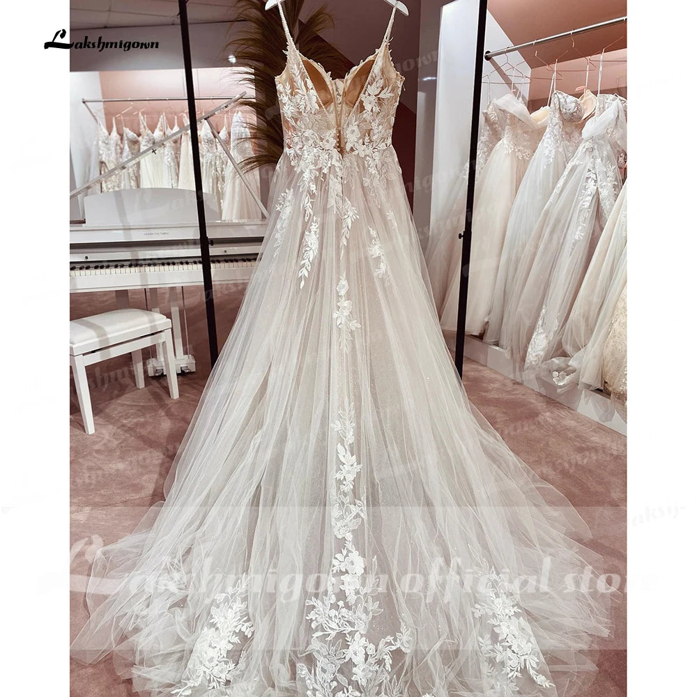 ZapDress Spaghetti Straps Lace Wedding Dress Open Back Civil Bridal Bohemian Wedding Gowns Customized Vestidos de Nova