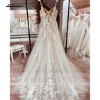 ZapDress Spaghetti Straps Lace Wedding Dress Open Back Civil Bridal Bohemian Wedding Gowns Customized Vestidos de Nova