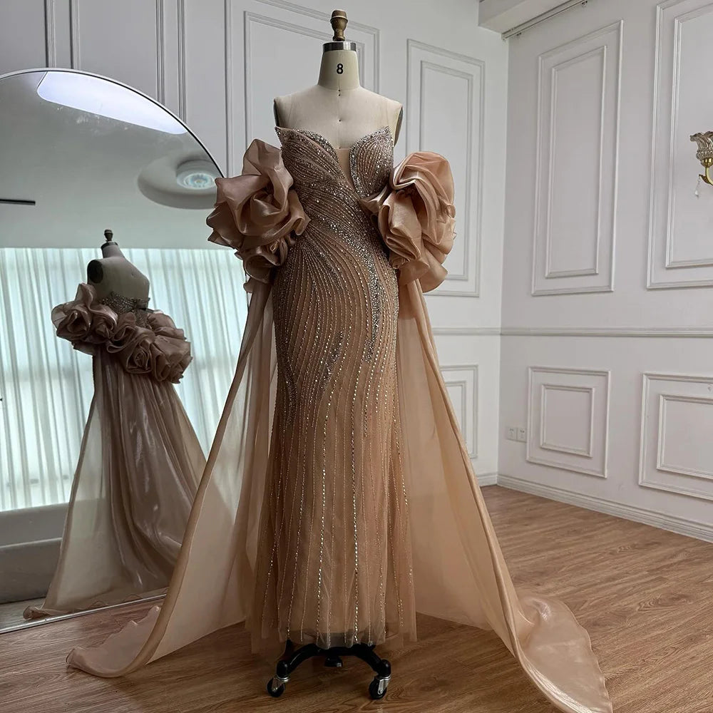Serene Hill Pink Strapless Mermaid Beaded Evening Dresses with Cape Elegant Party Gowns for Women Customized DLA72896