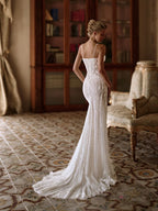 Luxury Sparkling Beaded Lace Wedding Dress With Cape Elegant Mermaid Long Bridal Gown Customized Illusion Dresses For Bride