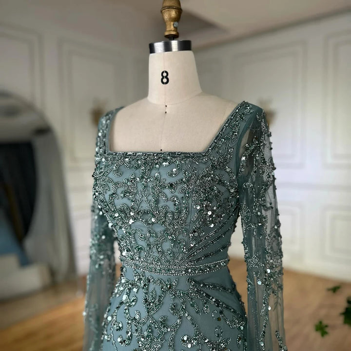 Serene Hill 2026 Dubai Pink Mermaid Long Evening Dress with Beaded Cape Gown for Wedding Occasion DLA72400A Customized
