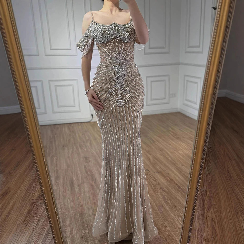Zapdress 2025 Customized Pink Off Shoulder Mermaid Evening Dress Luxury Beaded Party Gowns for Women (ZD17359)