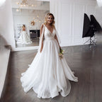 Customized Classic Deep V-neck Organza and Tulle Plus Size Wedding Dress Sexy Backless Court Bridal Gowns