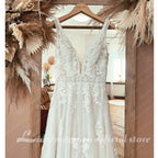 ZapDress Boho Lace Applique Elegant Plunging V Modest Wedding Dress Women Beach Robe De Mariage Bride Gowns
