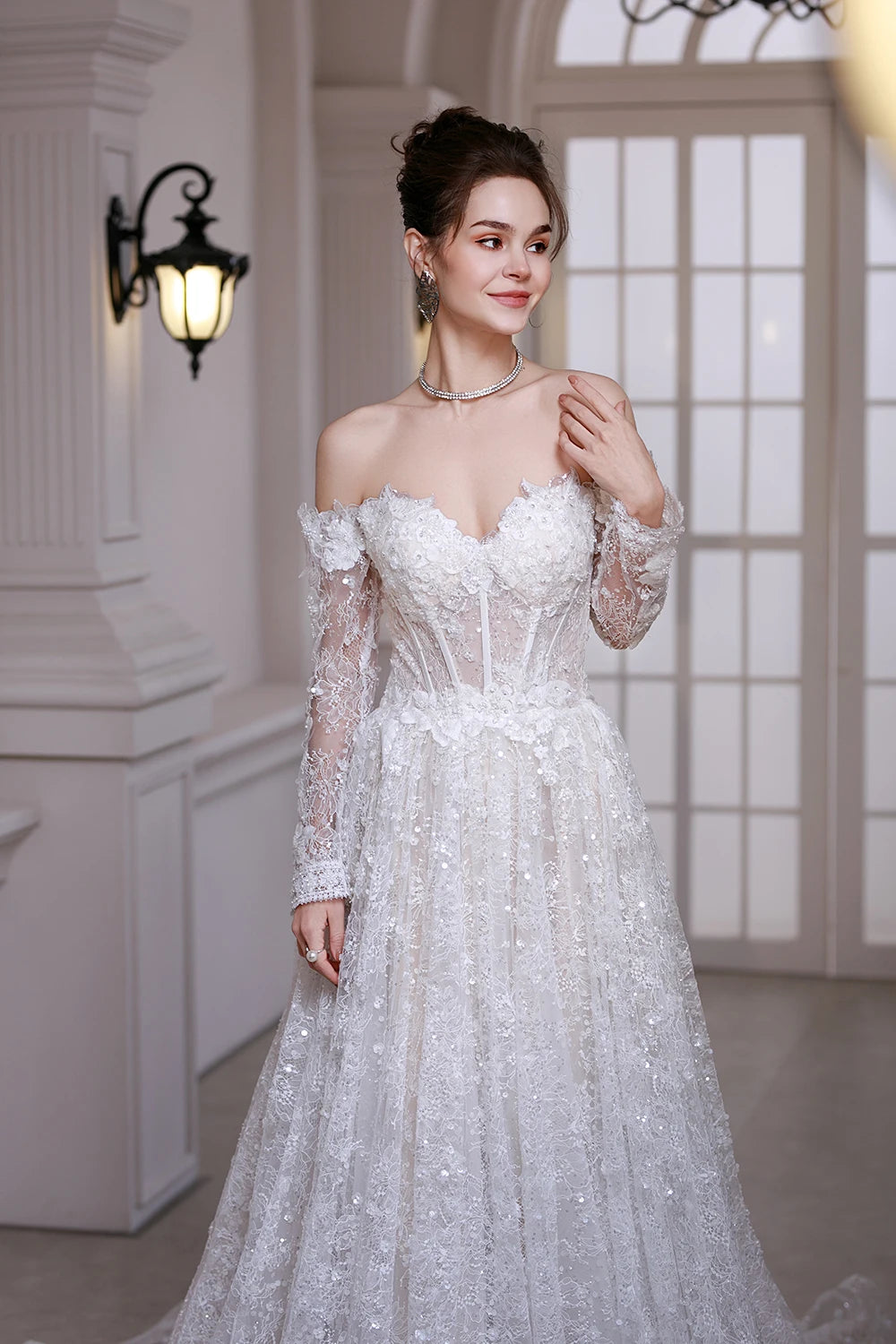 SL-9534 Customized SuLi Lace Wedding Dress For Women Long Sleeve Brides Robe De Mariee Custom Made Wedding Gowns