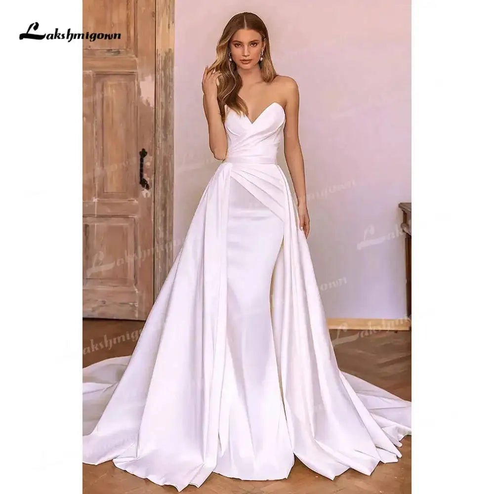 ZapDress Luxury Sweetheart Mermaid Satin Wedding Dress Detachable Skirt Backless And Zipper Woman Evening Dress For Wedding