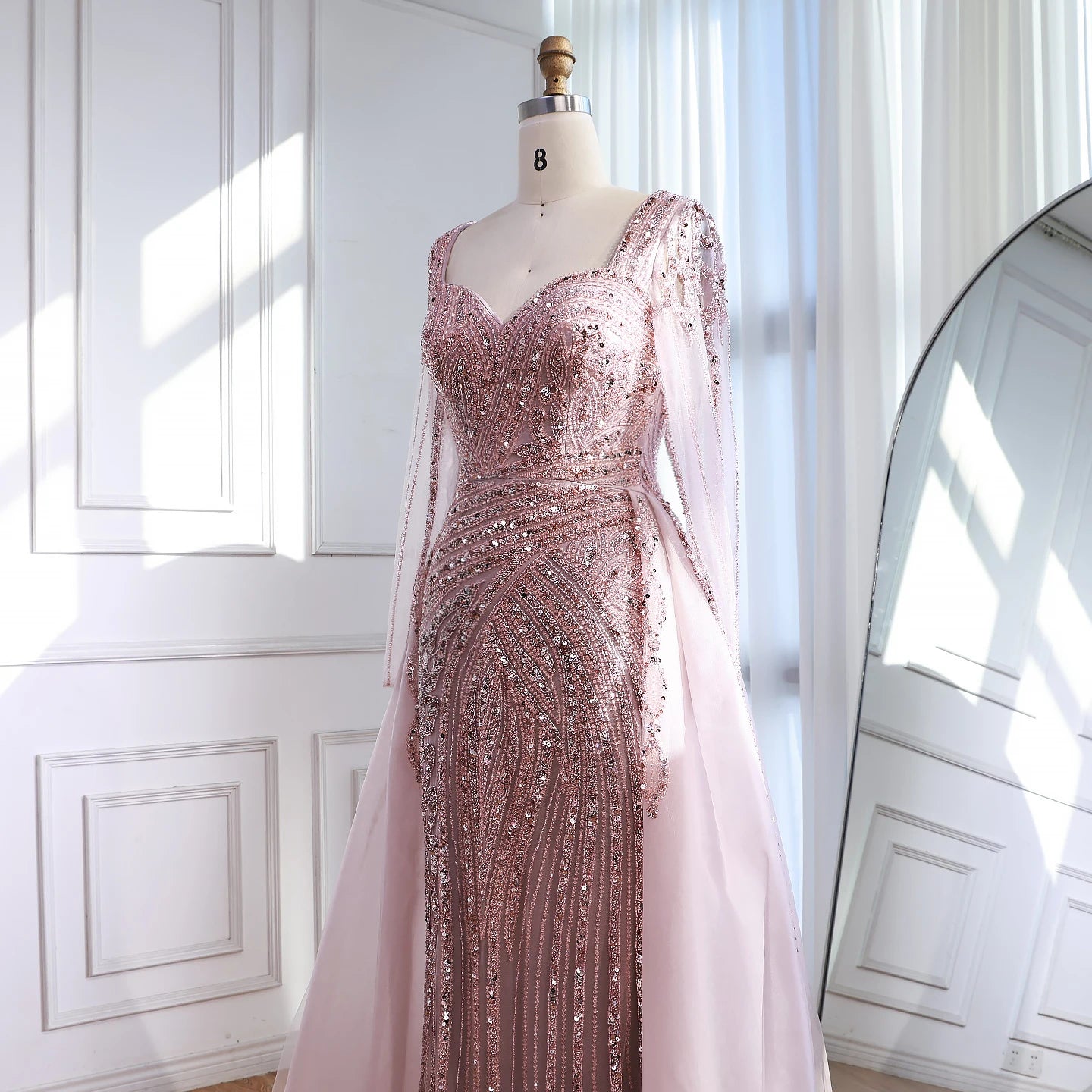 Zapdress Black Long Sleeves Luxury Beaded Evening Dress Overskirt Formal Party Gowns for Women DLA73198 Customized (ZD17358)