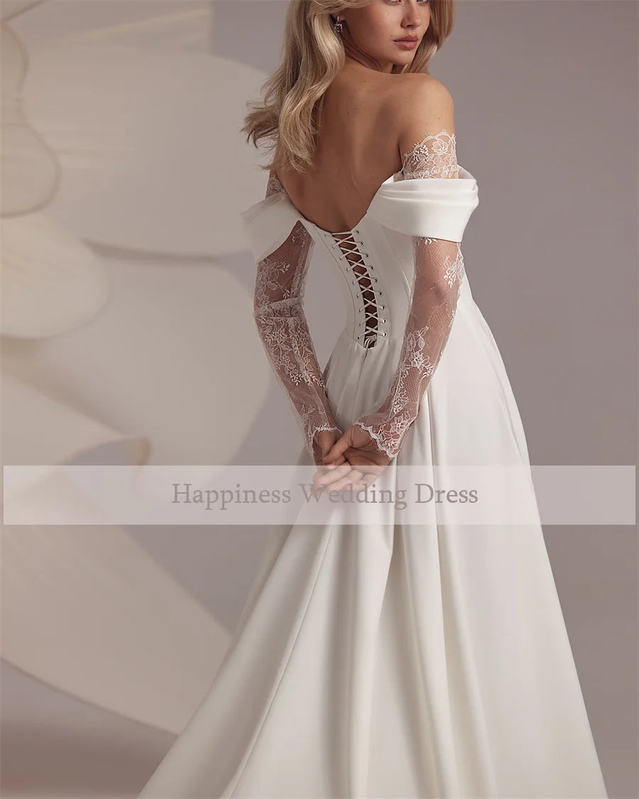 Customized Strapless Corset Designs 3/4 Lace Sleeve Wedding Dress A-Line Front Split Lace Up Bridal Gowns Vestidos De Novia