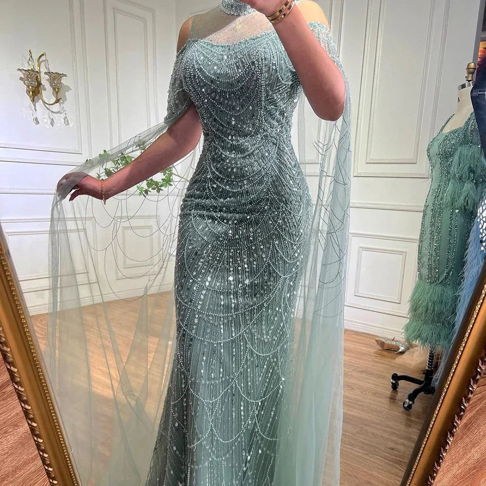 Zapdress Dubai Purple Mermaid Cape Sleeves Beaded Long Evening Dress 2025 For Formal Occasion DLA71992 Customized (ZD17372)