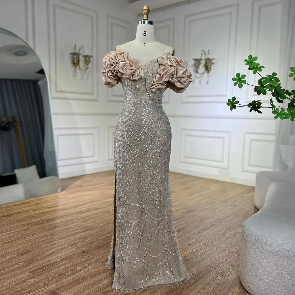 Serene Hill Customized Sage Green Off Shoulder Mermaid Evening Dresses 2024 Arabic Formal Gowns For Women Wedding Party DLA72281