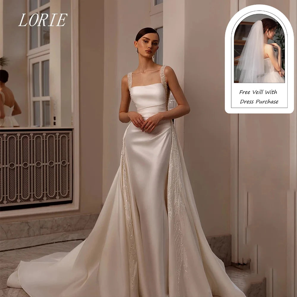 LORIE Luxury Mermaid Wedding Dress Simple Square Collar Bridal Dresses Beading Spaghetti Strap Wedding Gown Customized 2026