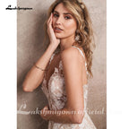 ZapDress Champagne A-Line Wedding Dresses Appliques V-neck Backless Robe Mariee Boho Lace Bridal Gowns  Customized