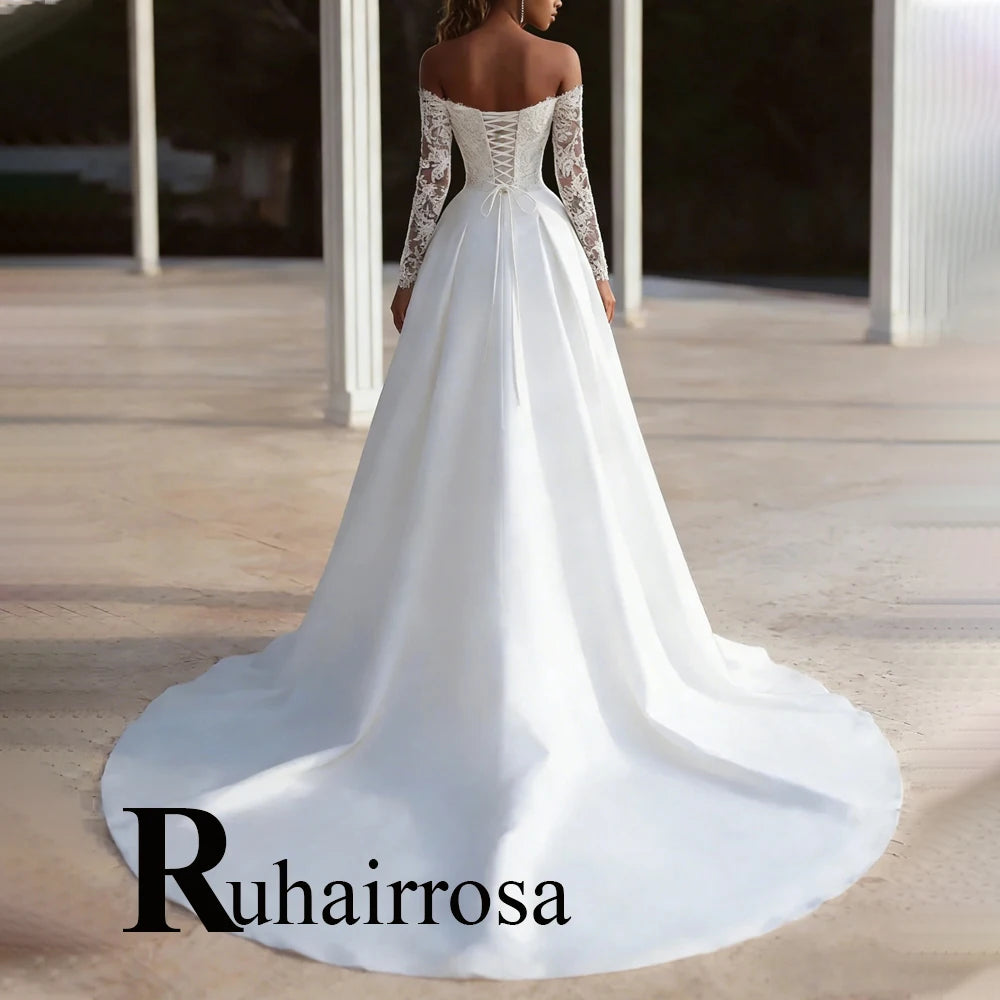 Ruhair Fashion Sweetheart Wedding Dresses Lace Appliques Off the Shoulder A-line Pleat Bridal Gown Vestido De Noiva Customised
