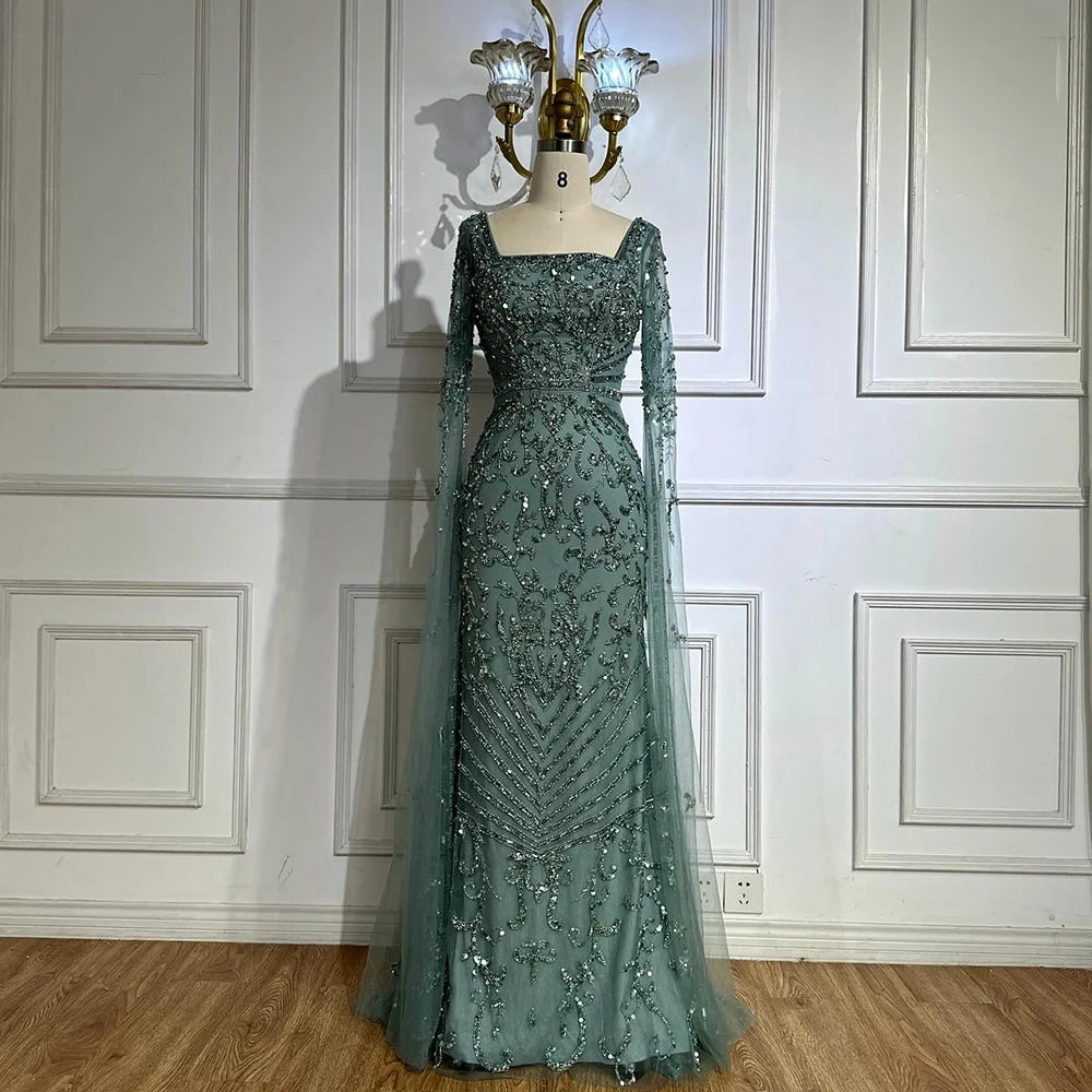 Serene Hill 2026 Dubai Pink Mermaid Long Evening Dress with Beaded Cape Gown for Wedding Occasion DLA72400A Customized